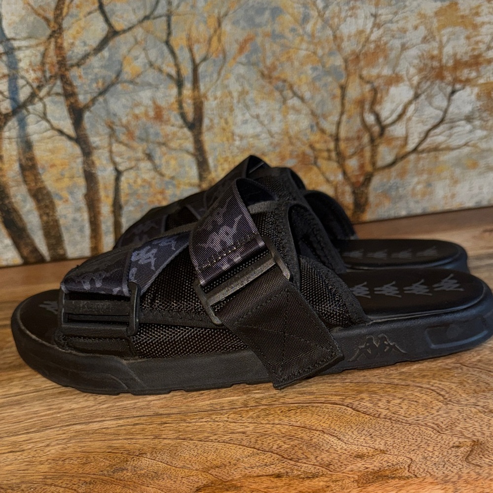 NWOB Kappa 222 Banda Mitel 1 Black Grey Logo Strap slide Sandals M=10  W=11.5-12 - Picture 8 of 8